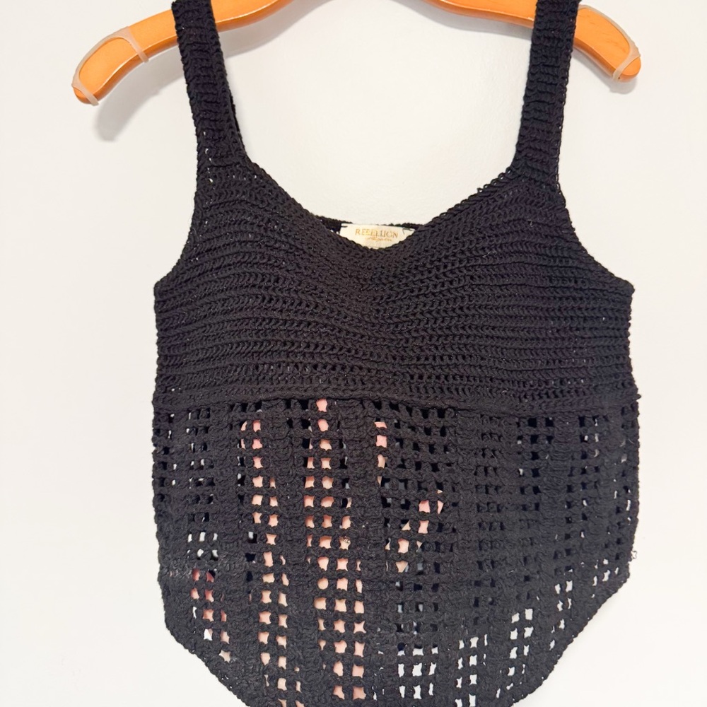 Black Crochet Crop Tank Top by Rebellion Again 100% Cotton - Picture 4 of 8